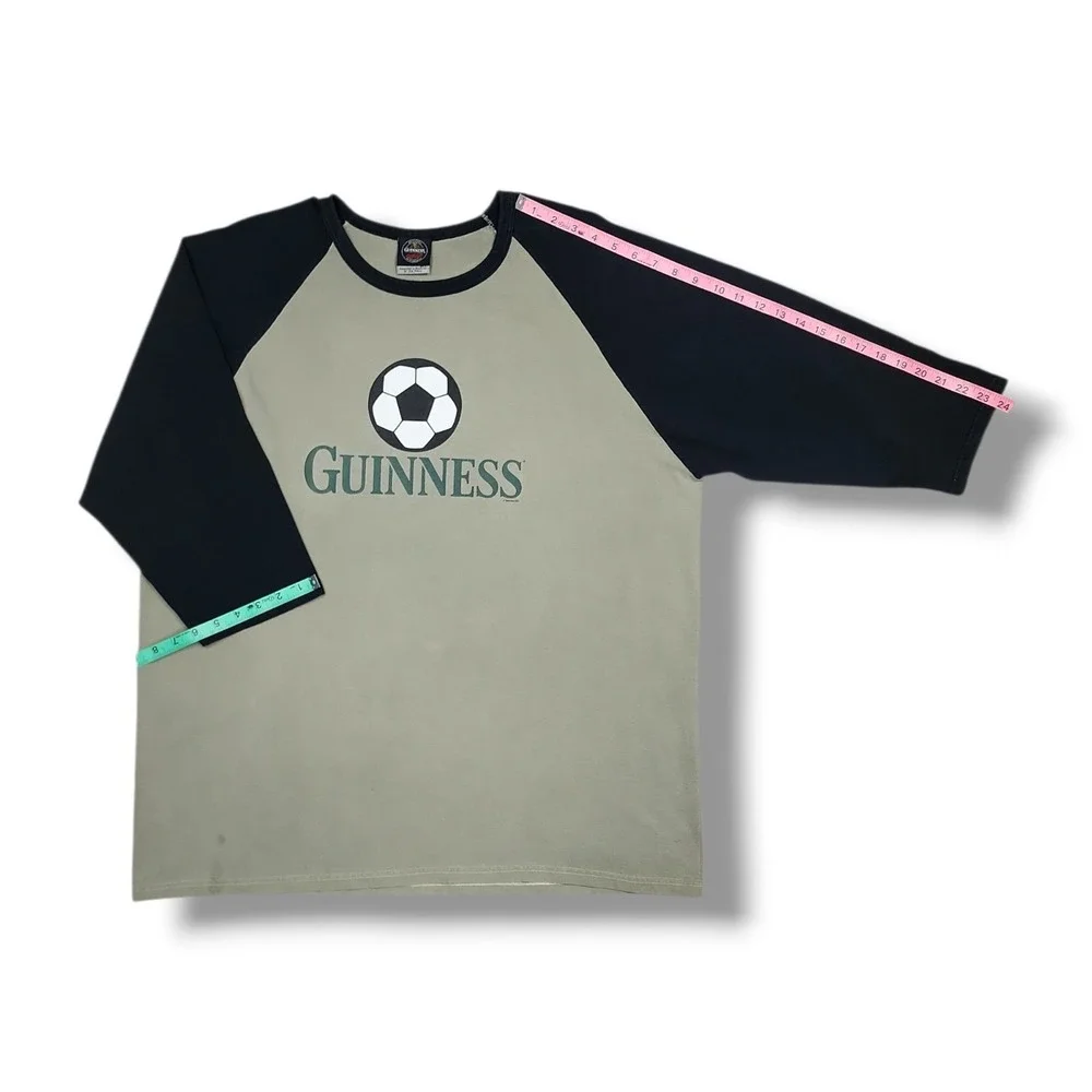 Guinness Official Merchandise Soccer Logo 3/4 Sleeve Olive/Black T-Shirt Mens XL